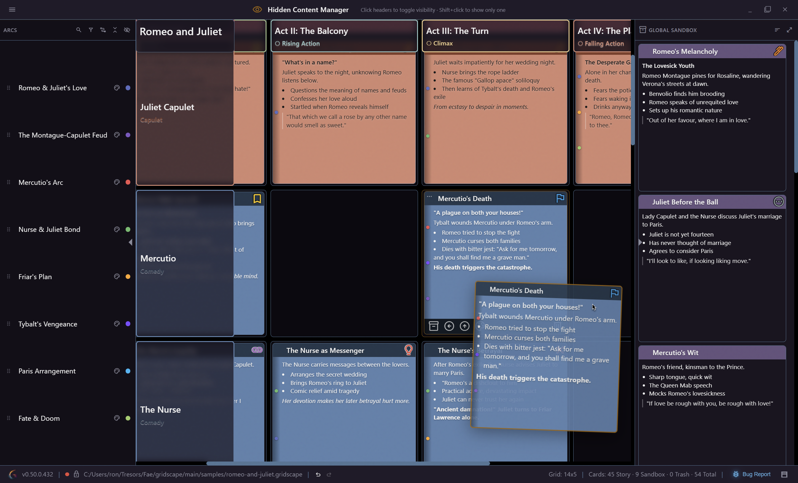 Gridscape's sandbox panel, holding cards that are set aside from the main grid.